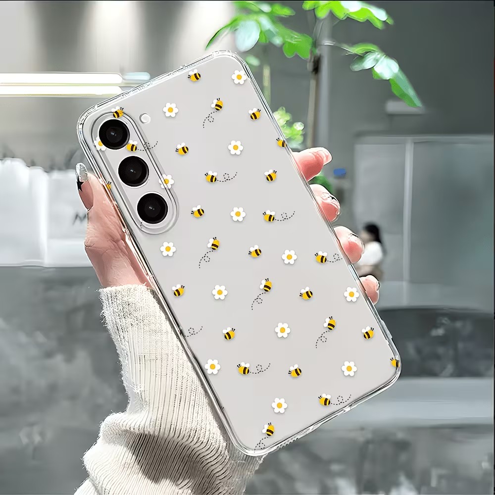 Samsung Galaxy A55 - Transparent TPU Cute Bee Daisy Pattern