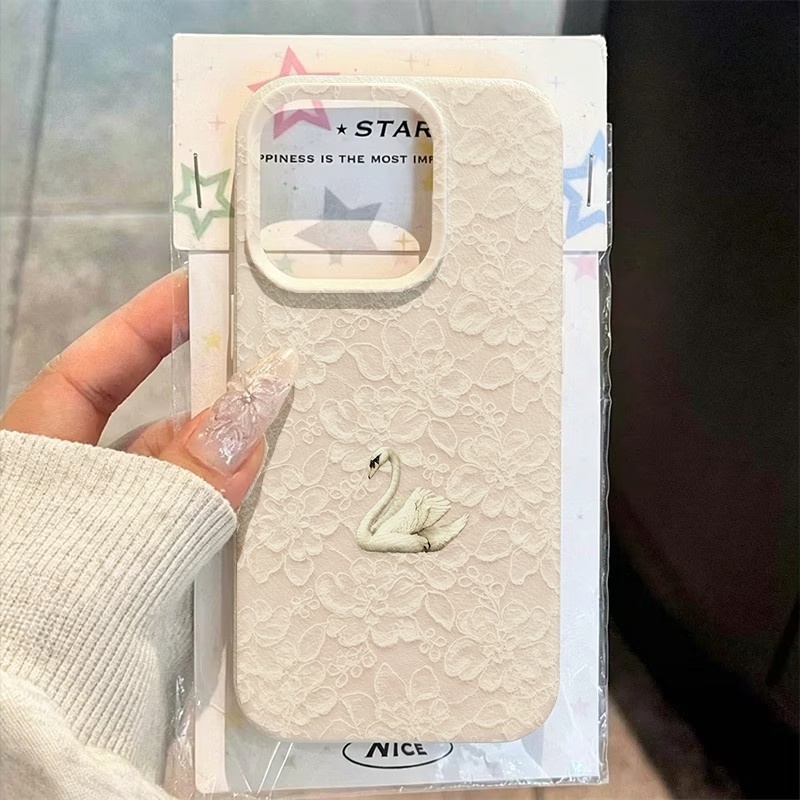 Apple Iphone 16 - Lace Swan Pattern Lychee Texture Phone