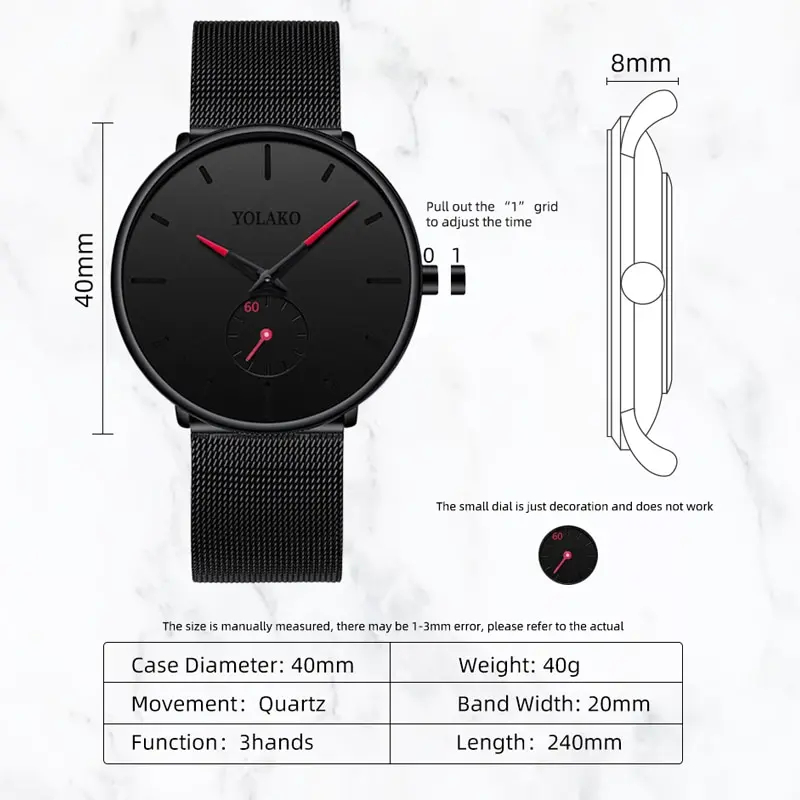 YOLAKO Mens Fashion Minimalist - огляд і ціна Stainless Mesh Band